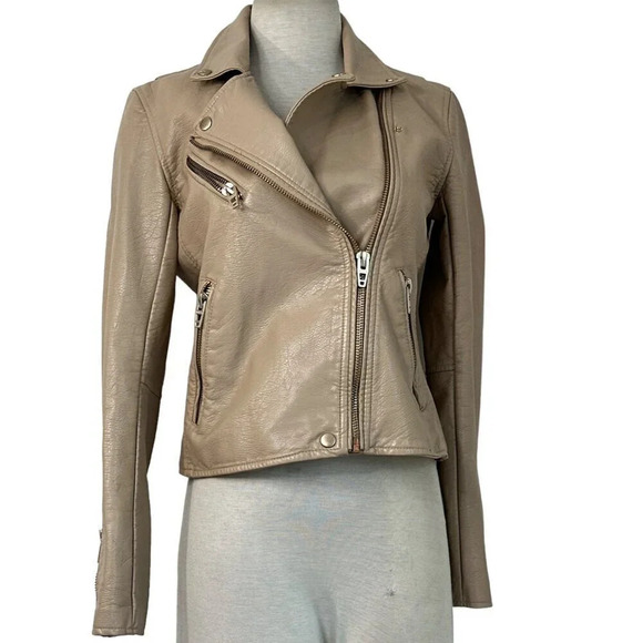 BLANK NYC Faux Leather Moto Jacket in Natural Light Small Womens Vegan Coat - Picture 5 of 16